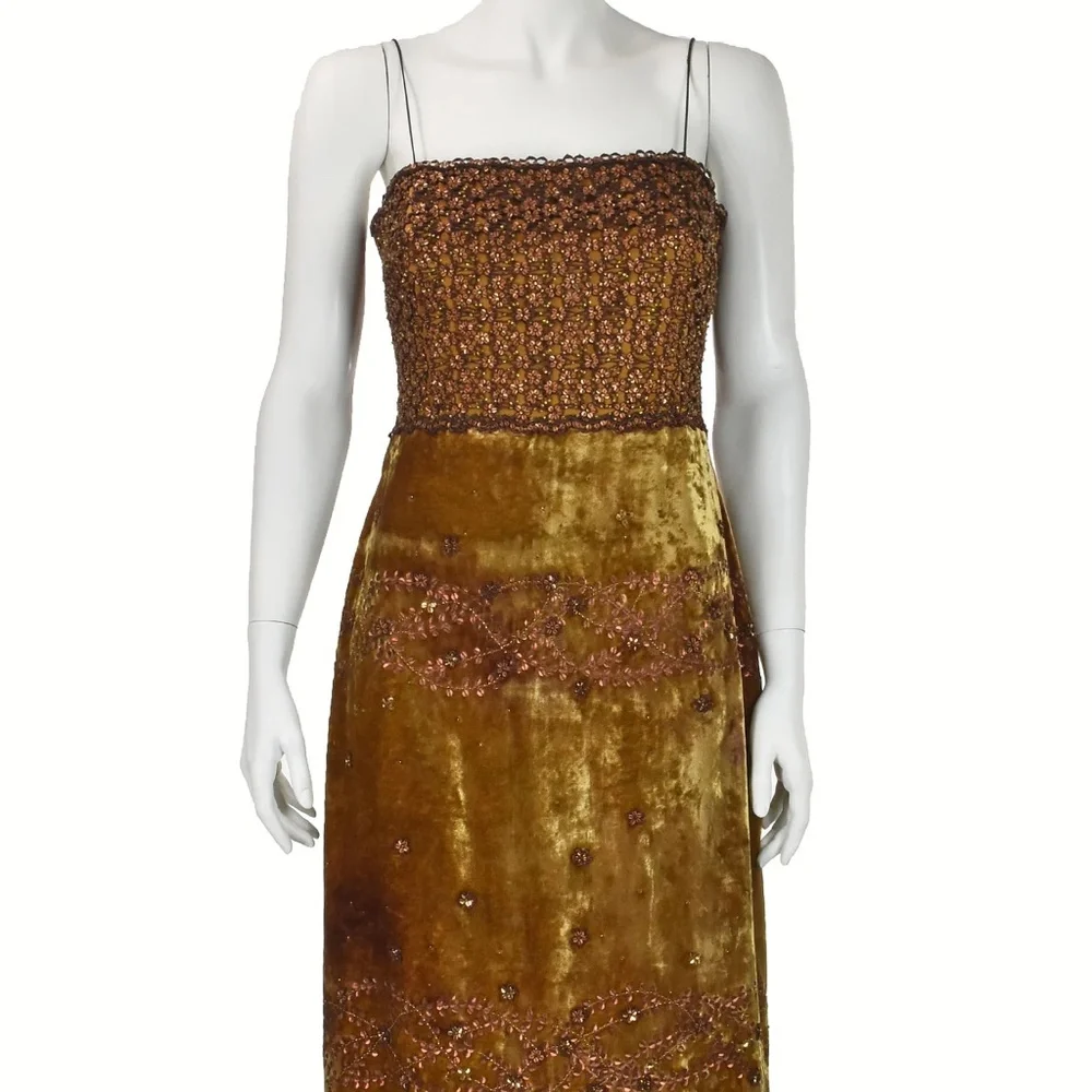 Badgley Mischka gold velvet beaded gown Vintage Y2K size 8 - Picture 1 of 15